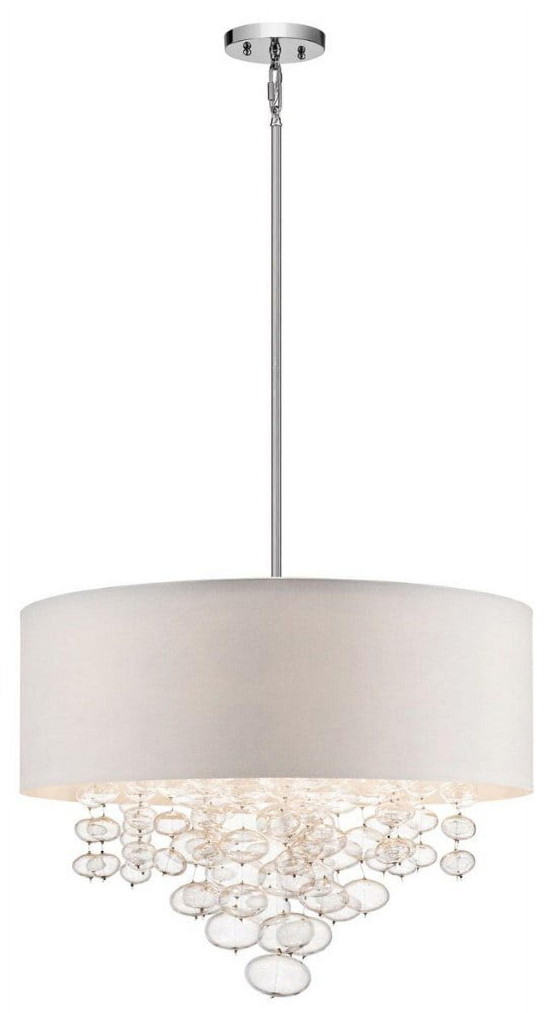 Piatt Chrome 24" Drum Pendant with White Hardback Shade and Glass Accents