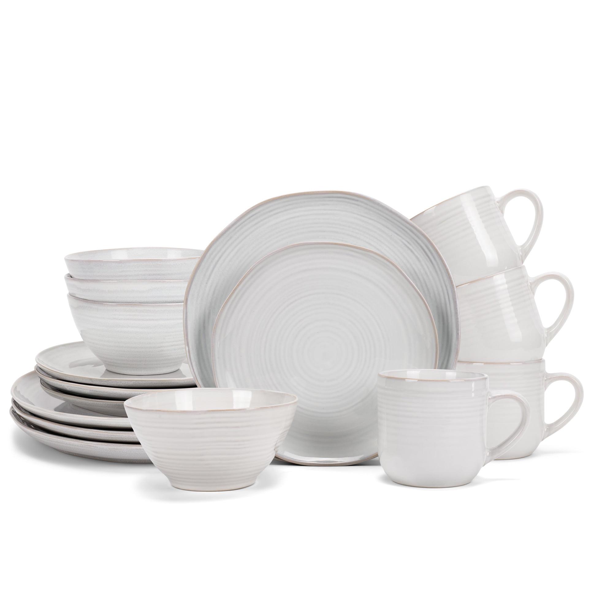 Elanze Designs 16-Piece Reactive Glaze Ceramic Stoneware Dinnerware - Service for 4, Classic White