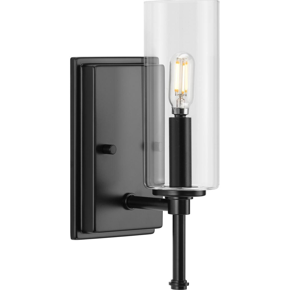 Elara Matte Black Cylinder Wall Sconce with Clear Glass Shade