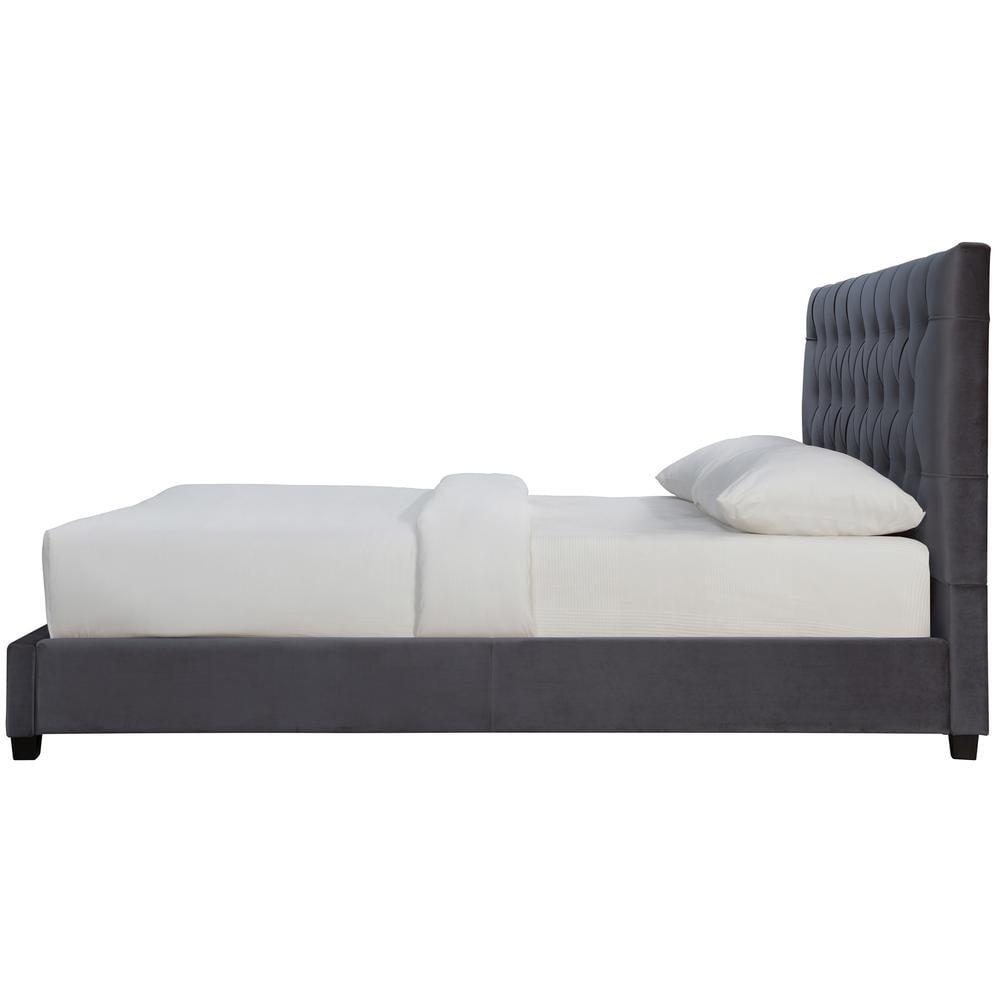 Elda Gray Velvet Upholstered King Platform Bed with Tufted Headboard