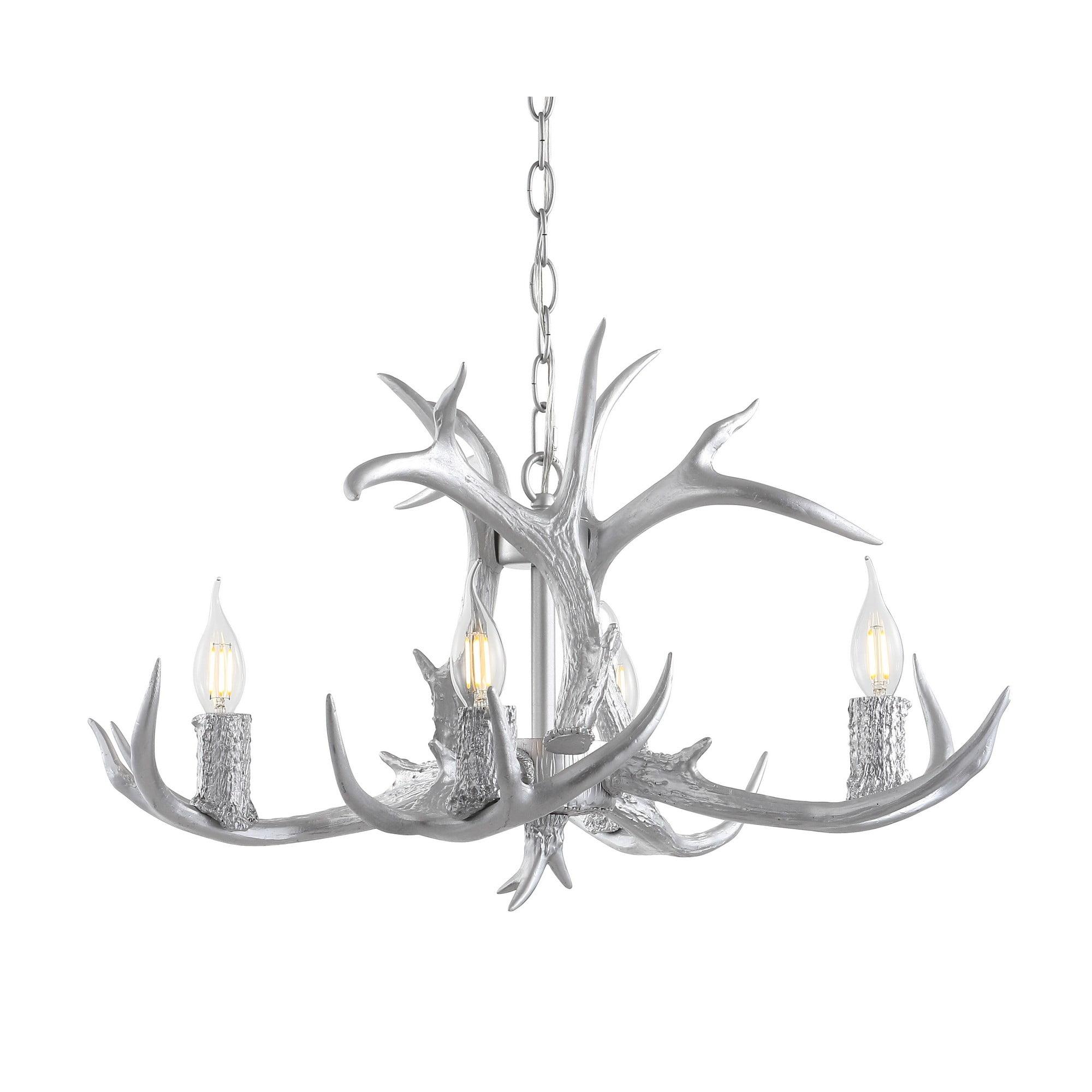 Eldora Rustic 26" Chrome Resin Antler 4-Light LED Chandelier