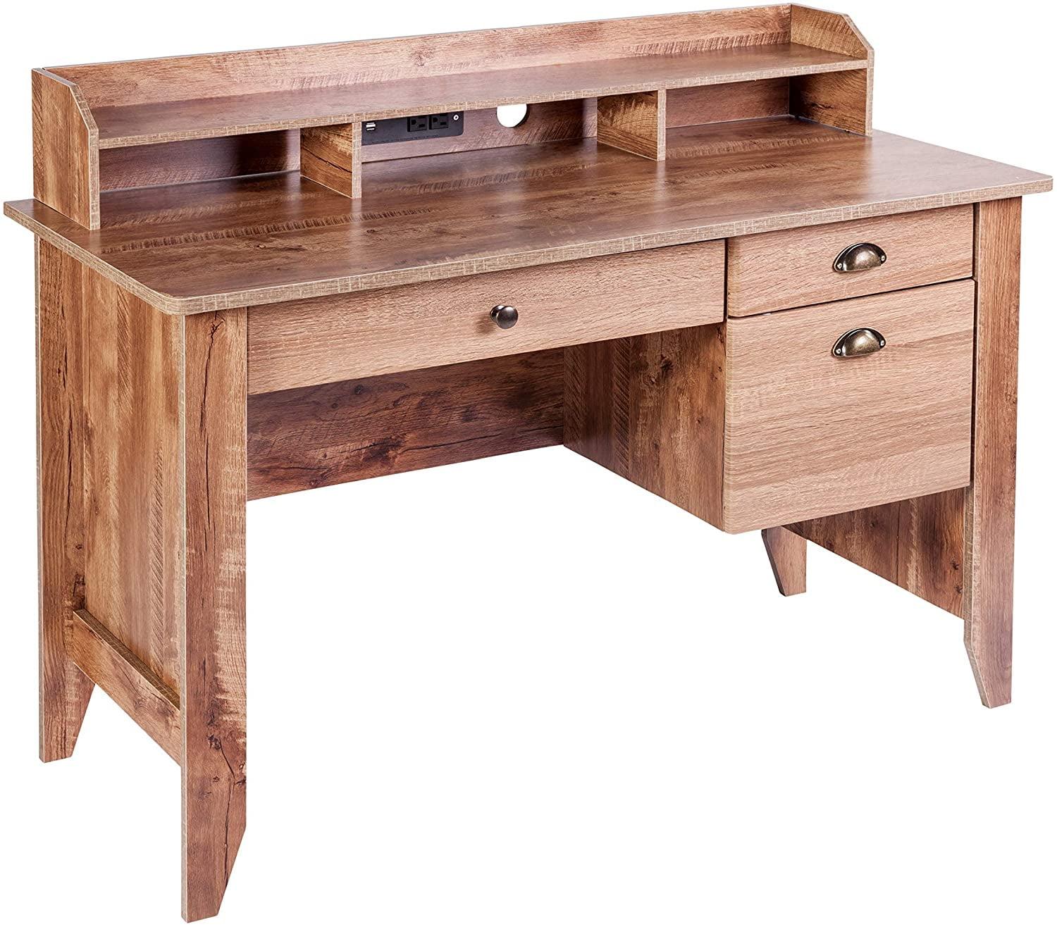 Eleanor Classic Oak Executive Desk with USB and Power Outlet