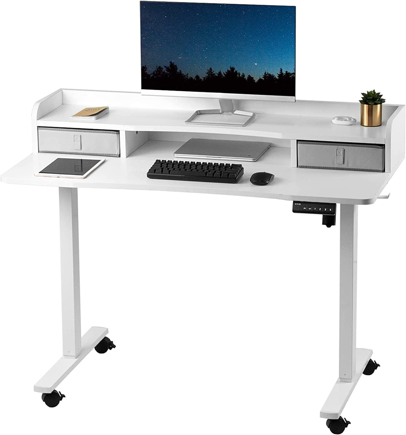 ErgoActive Electric Dual-Tier 48" White Standing Desk with Drawers
