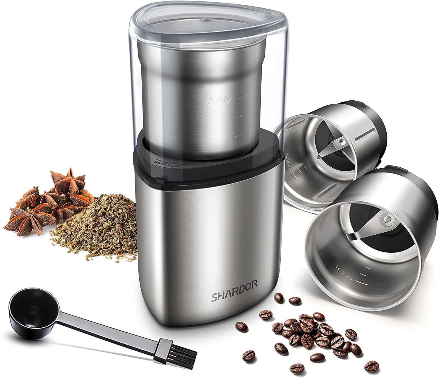 Stainless Steel Electric Coffee and Spice Grinder with Two Bowls