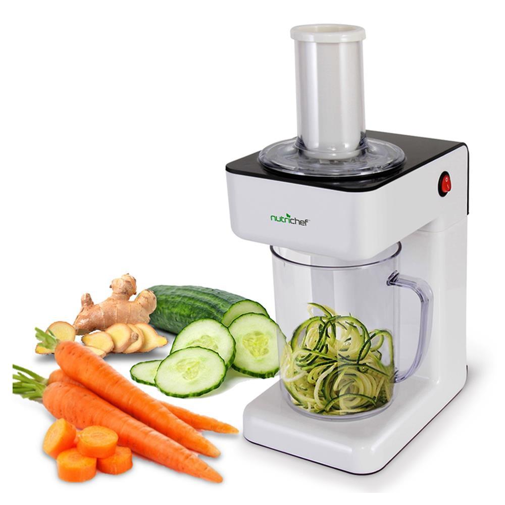 Electric Food Spiralizer - Fruit & Vegetable Spiral Slicer Peeler with (3) Changeable Blades - White