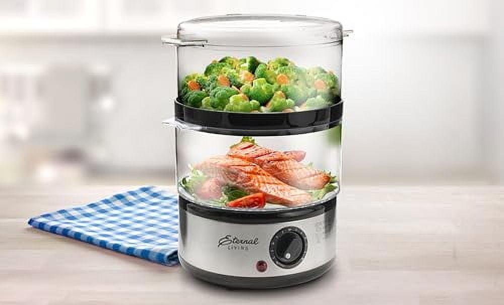 Electric Food Steamer Stackable Two-tier Bowls, 5 Quart, Stainless Steel