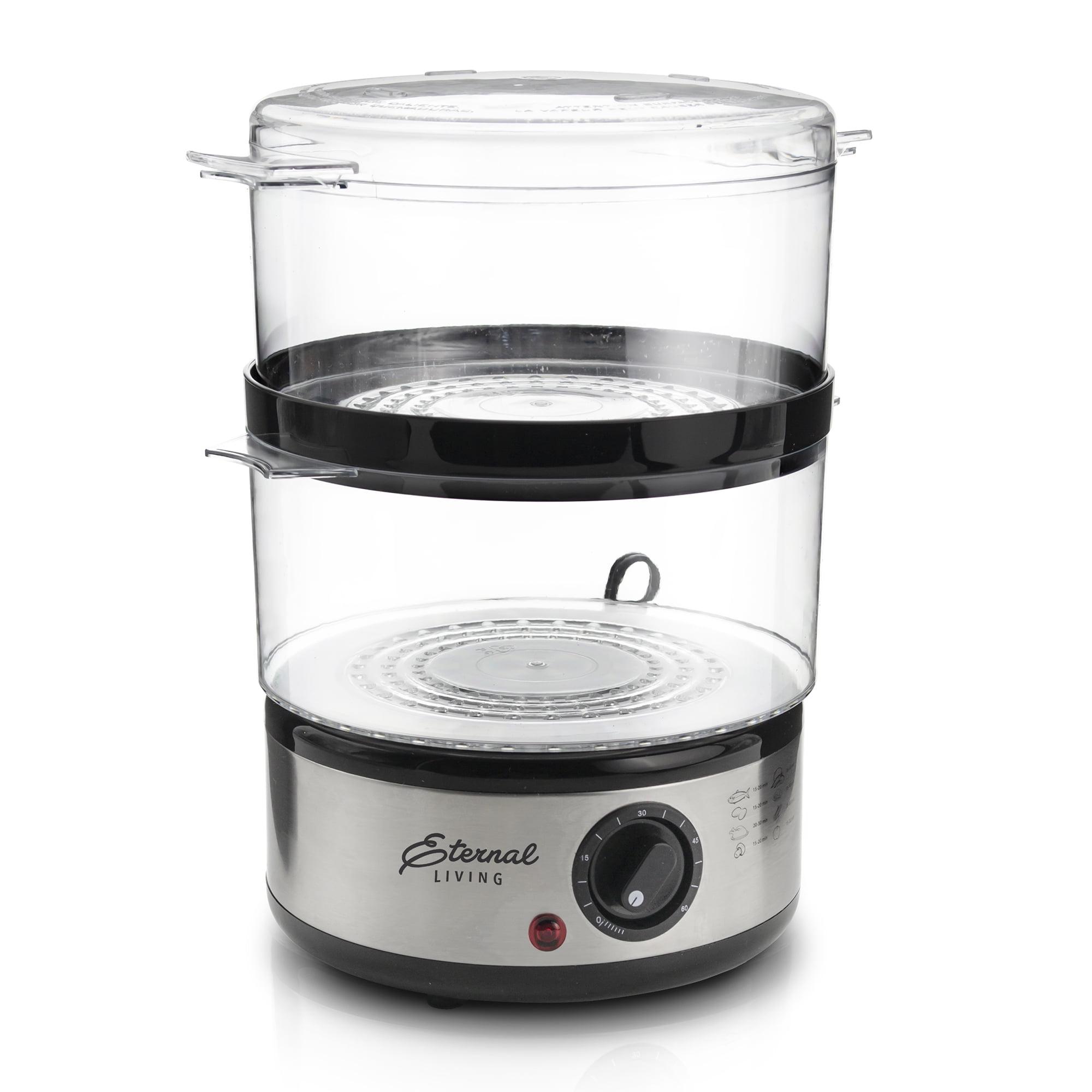 Electric Food Steamer Stackable Two-tier Bowls, 5 Quart, Stainless Steel