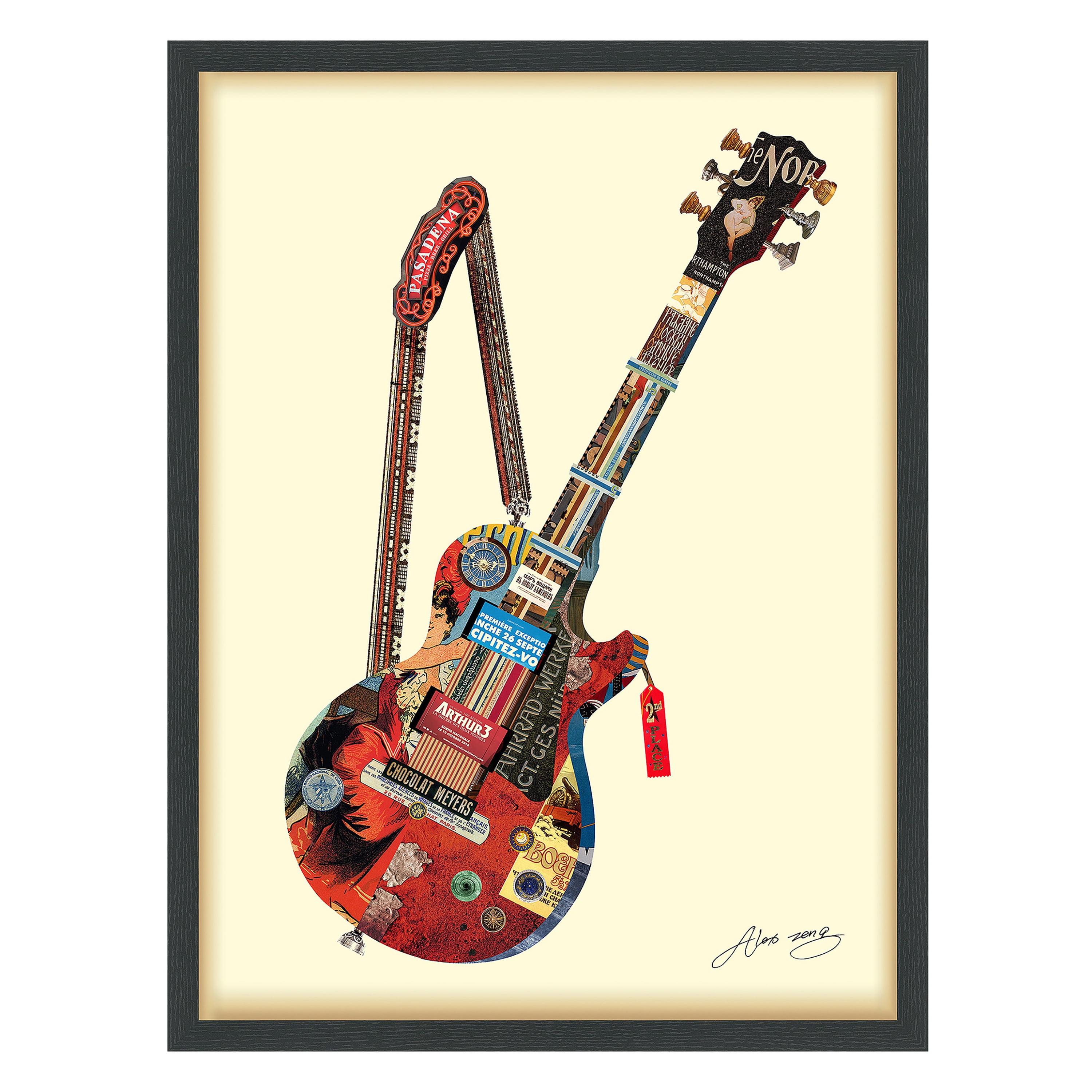 Electric Guitar Collage Framed Graphic Art Under Glass