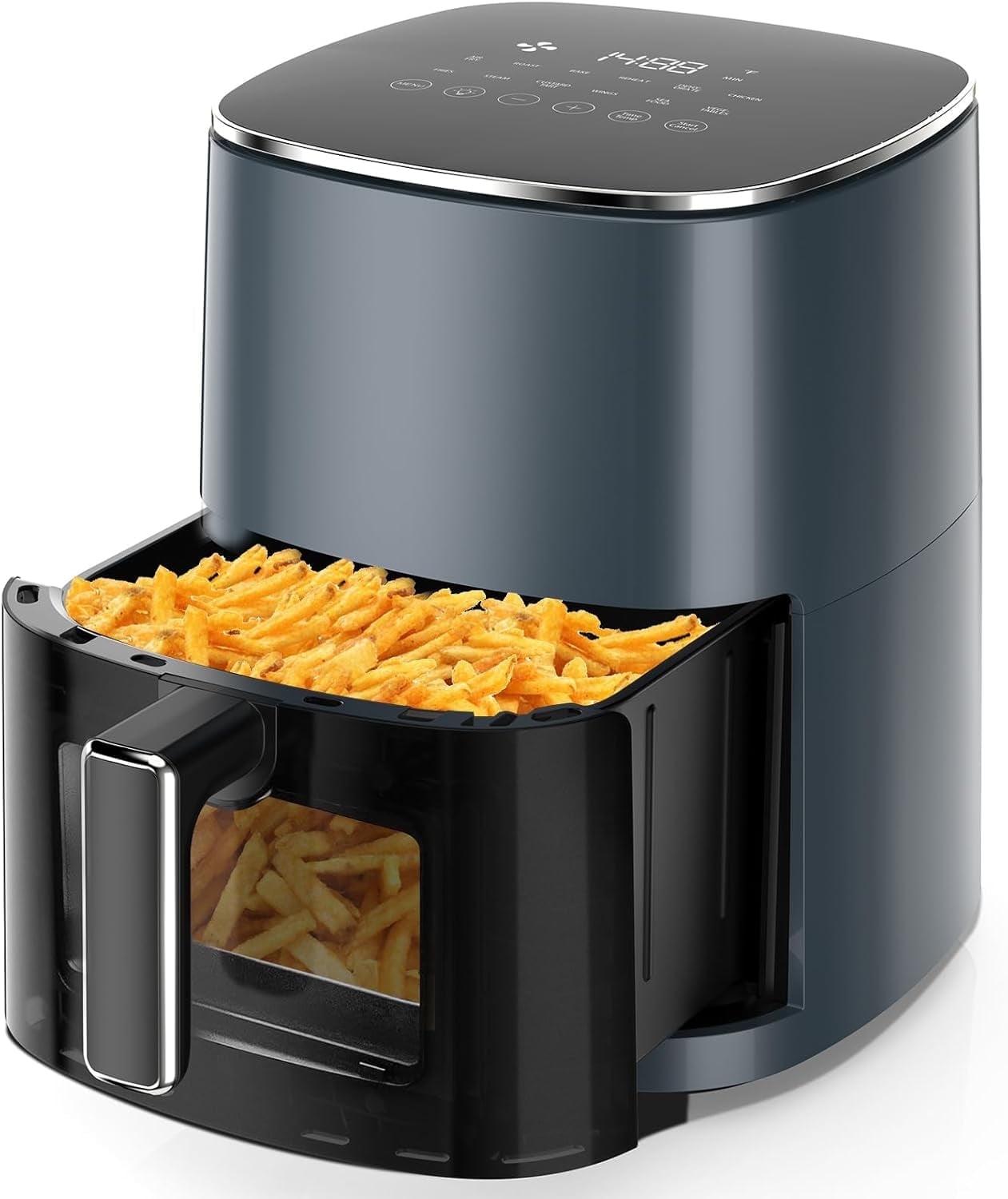 Gray 6-Quart Electric Air Fryer with Viewing Window