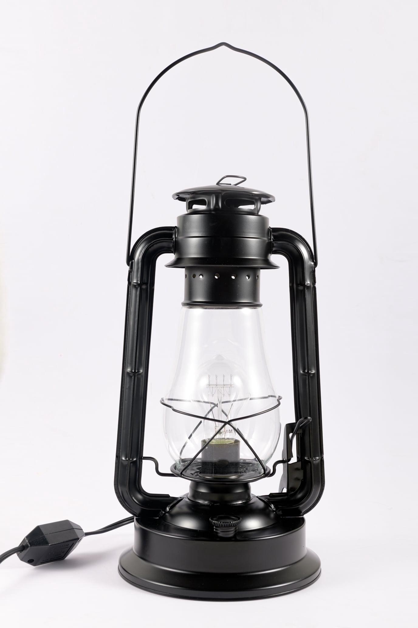 Electric Lantern Table Lamp with Inline dimmer and Edison Style Vintage Bulb-Rustic Black Finish by Muskoka Lifestyle Products, USA