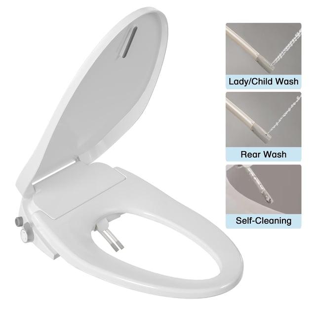 Electric Quiet Close Bidet Seat for Elongated Toilets in White