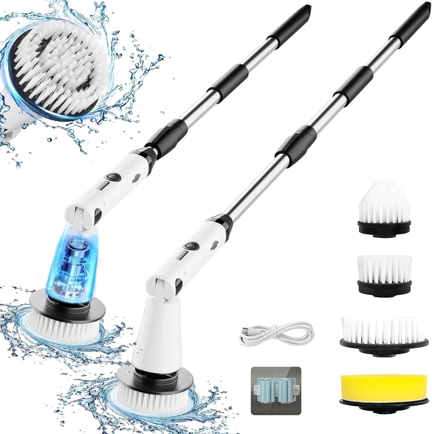 Kibhous Electric Spin Scrubber with 3 Replaceable Brush Heads Adjustable Extension Arm