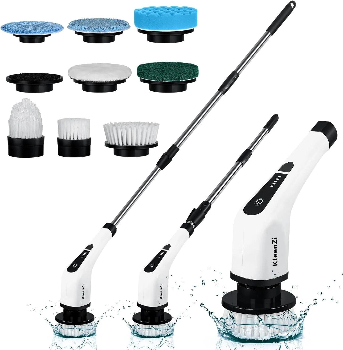 Electric Spin Scrubber Cleaning Brush 8 In 1 Shower Scrubber Adjustable Handle. For Windows, Bathrooms, Cars. Luminuxe