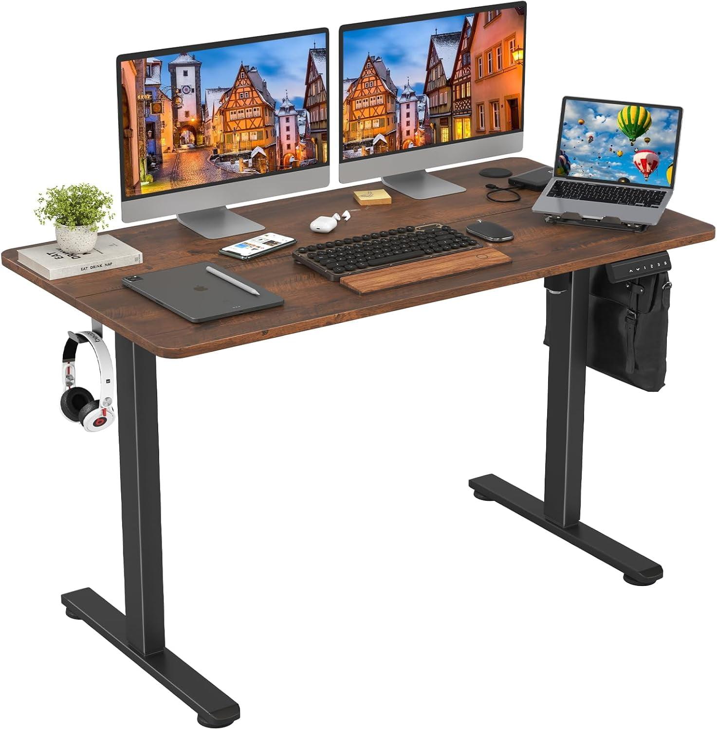 Rustic Brown Adjustable Height Standing Desk with Black Frame