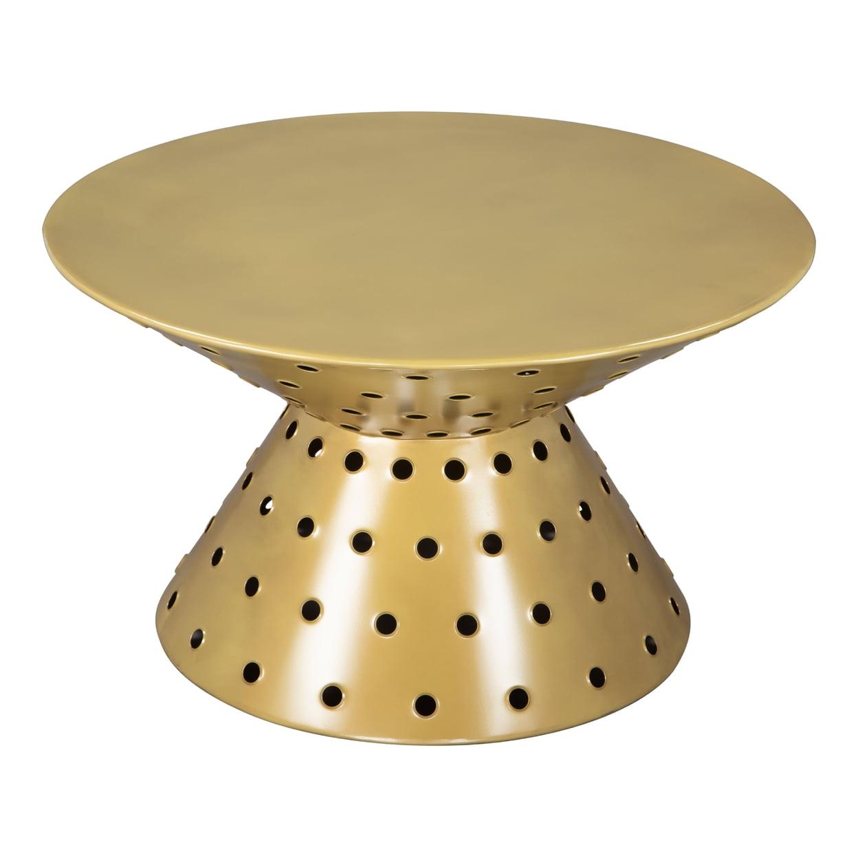 30" Round Gold Metal Coffee Table with Hourglass Base