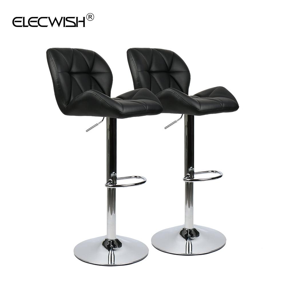 Modern Black Faux Leather Adjustable Swivel Bar Stools, Set of 2