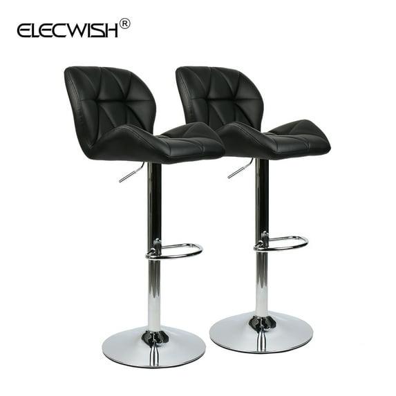 Modern Black Faux Leather Adjustable Swivel Bar Stools, Set of 2