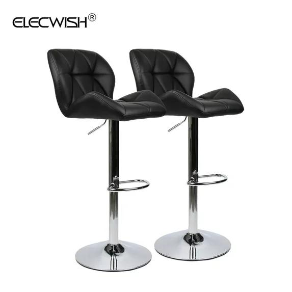Modern Black Faux Leather Adjustable Swivel Bar Stools, Set of 2