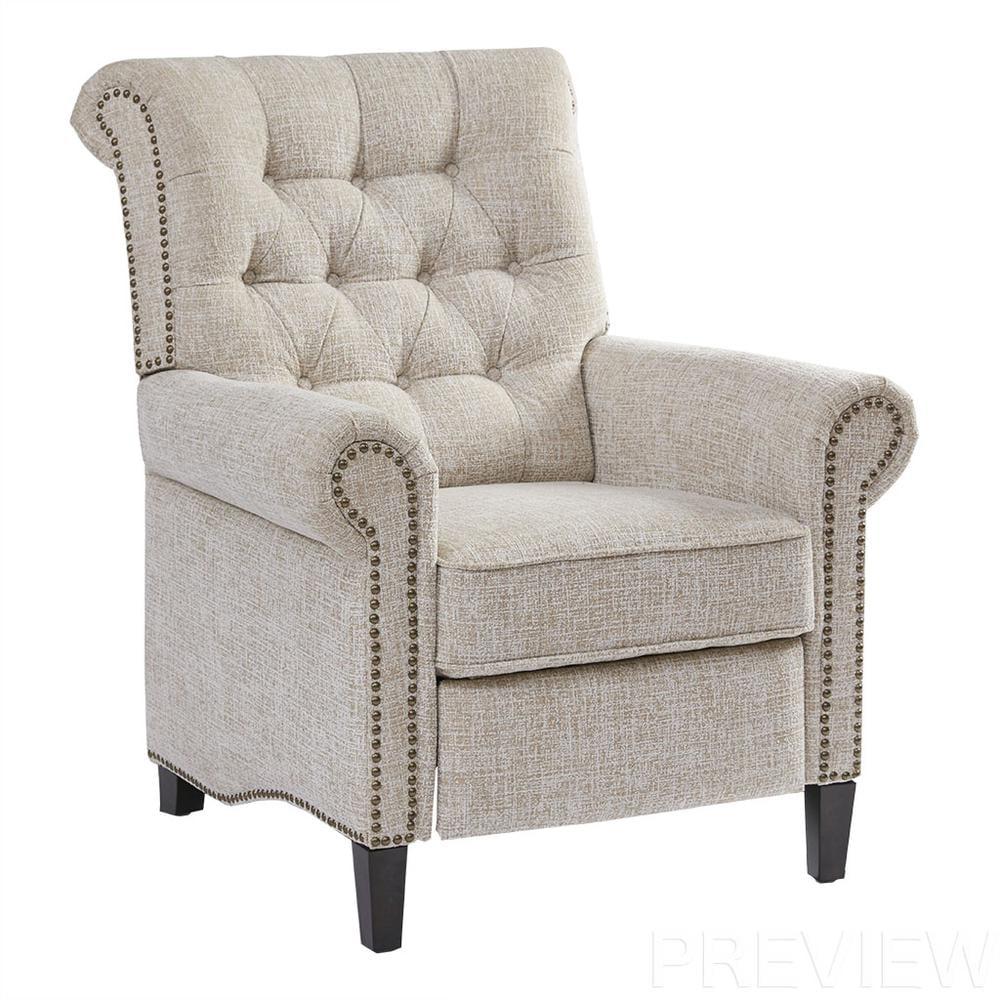 Elegant Cream Transitional Push Back Recliner with Tufted Back