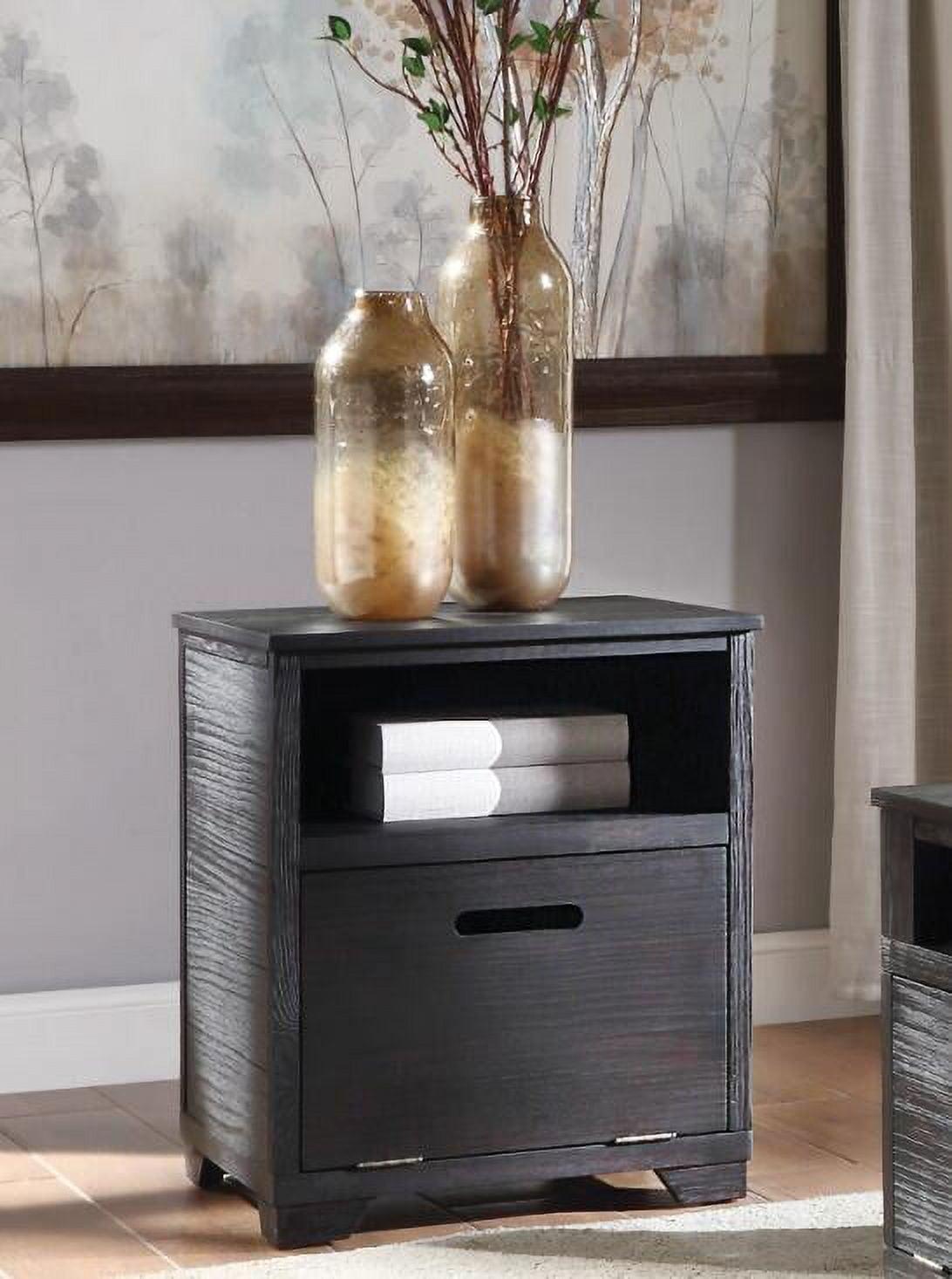 Antique Black 24" Pine Wood End Table with Storage