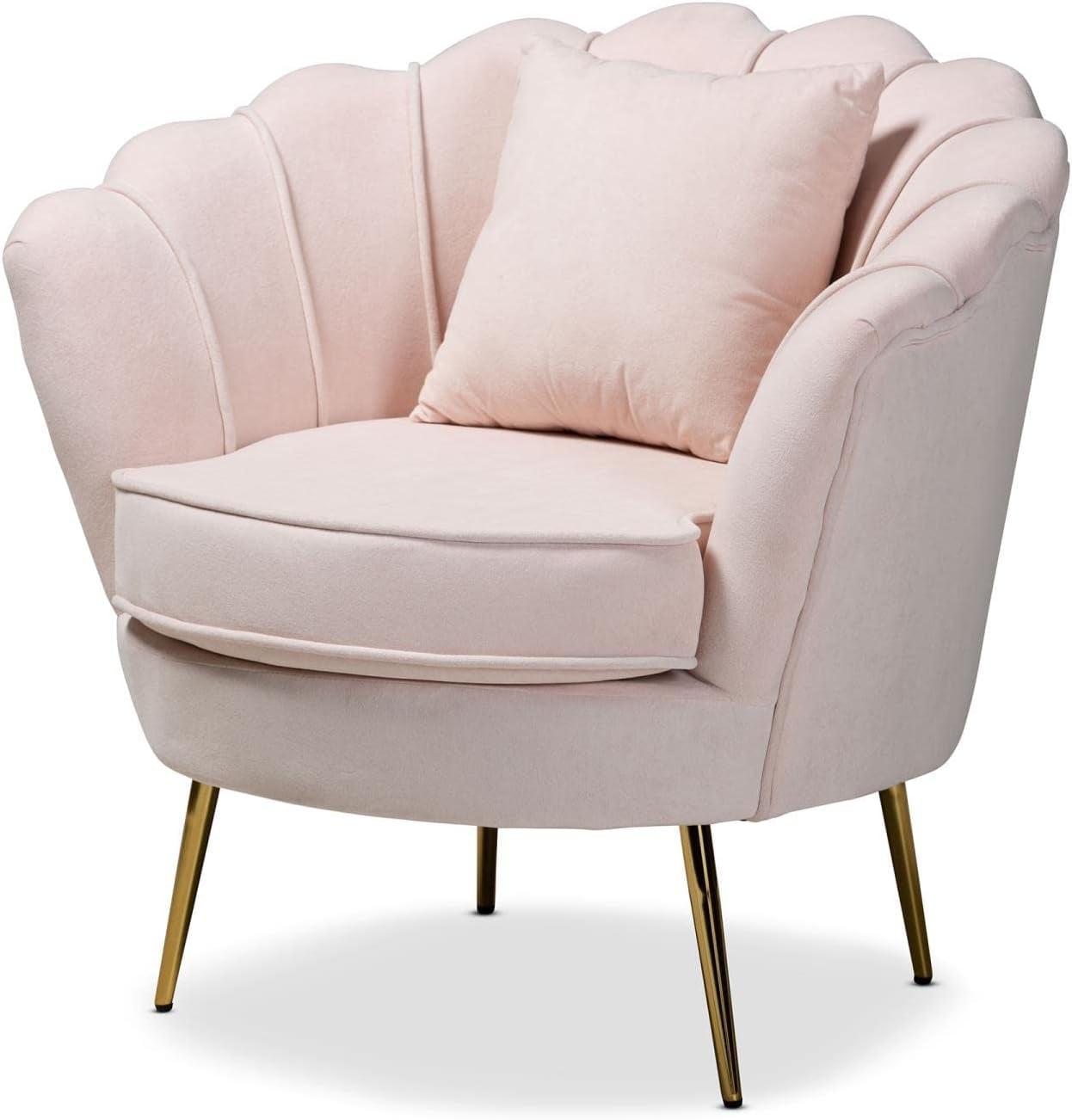 Blush Pink Velvet Handcrafted Accent Chair with Manufactured Wood Frame