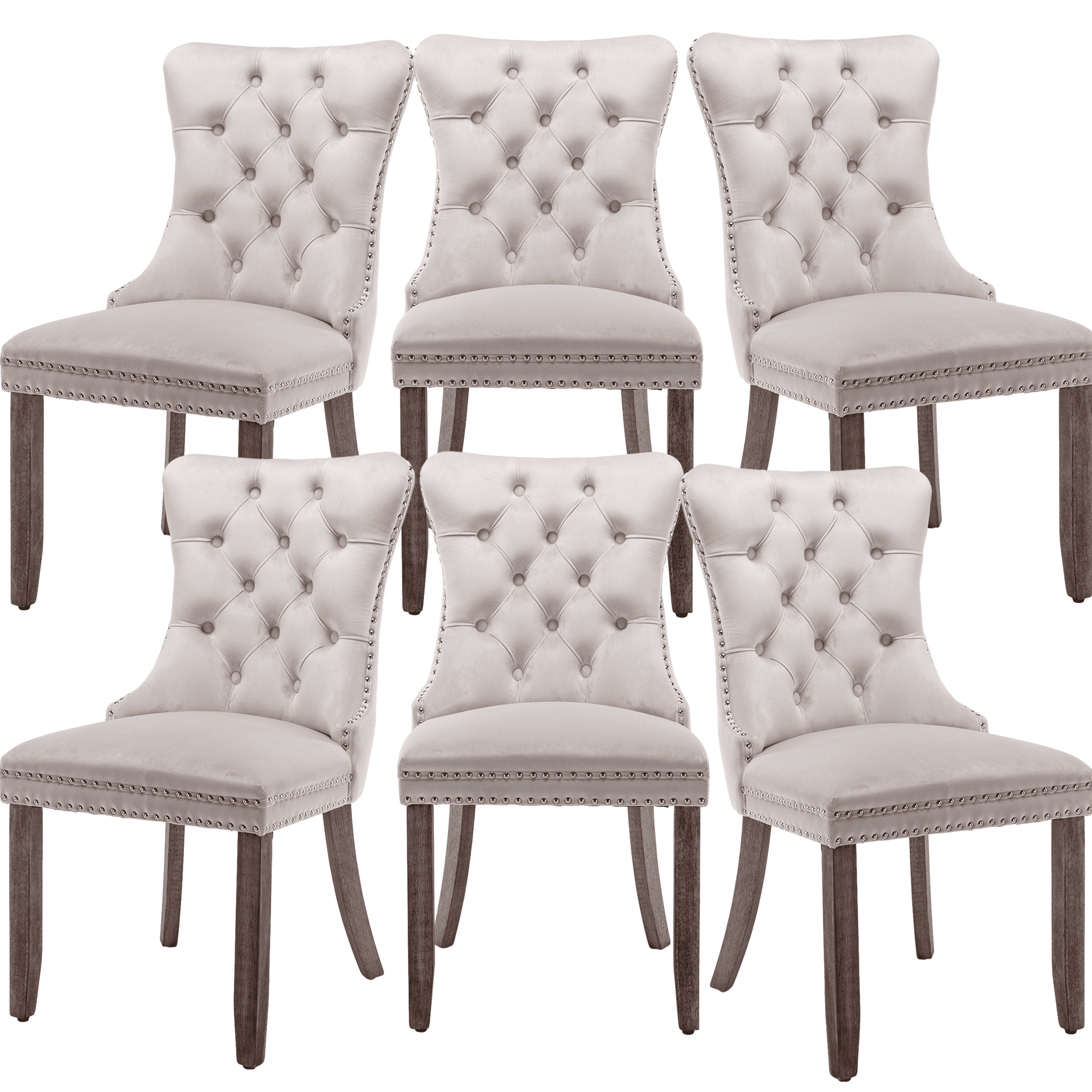 ODUSE-DAILY Beige Velvet Dining Chairs Set of 6, Kitchen & Dining Room Chairs, Tufted Dining Chairs, Fabric Upholstered, Solid Wood, Sillas De Comedor (Beige, 6 Pcs)