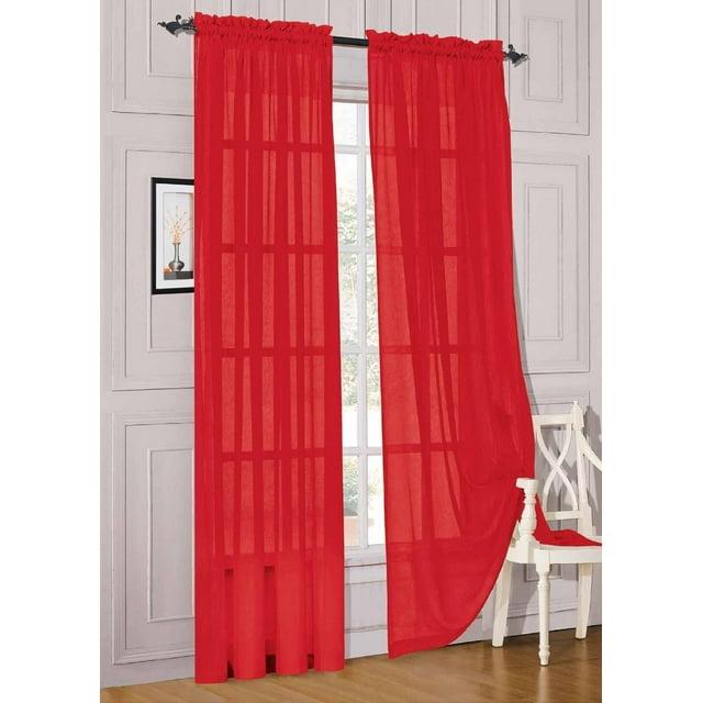 Elegant Comfort 2 Piece Solid SHEER PANEL with ROD POCKET - Window Curtain  60-inch width X 84-inch Length -  Red