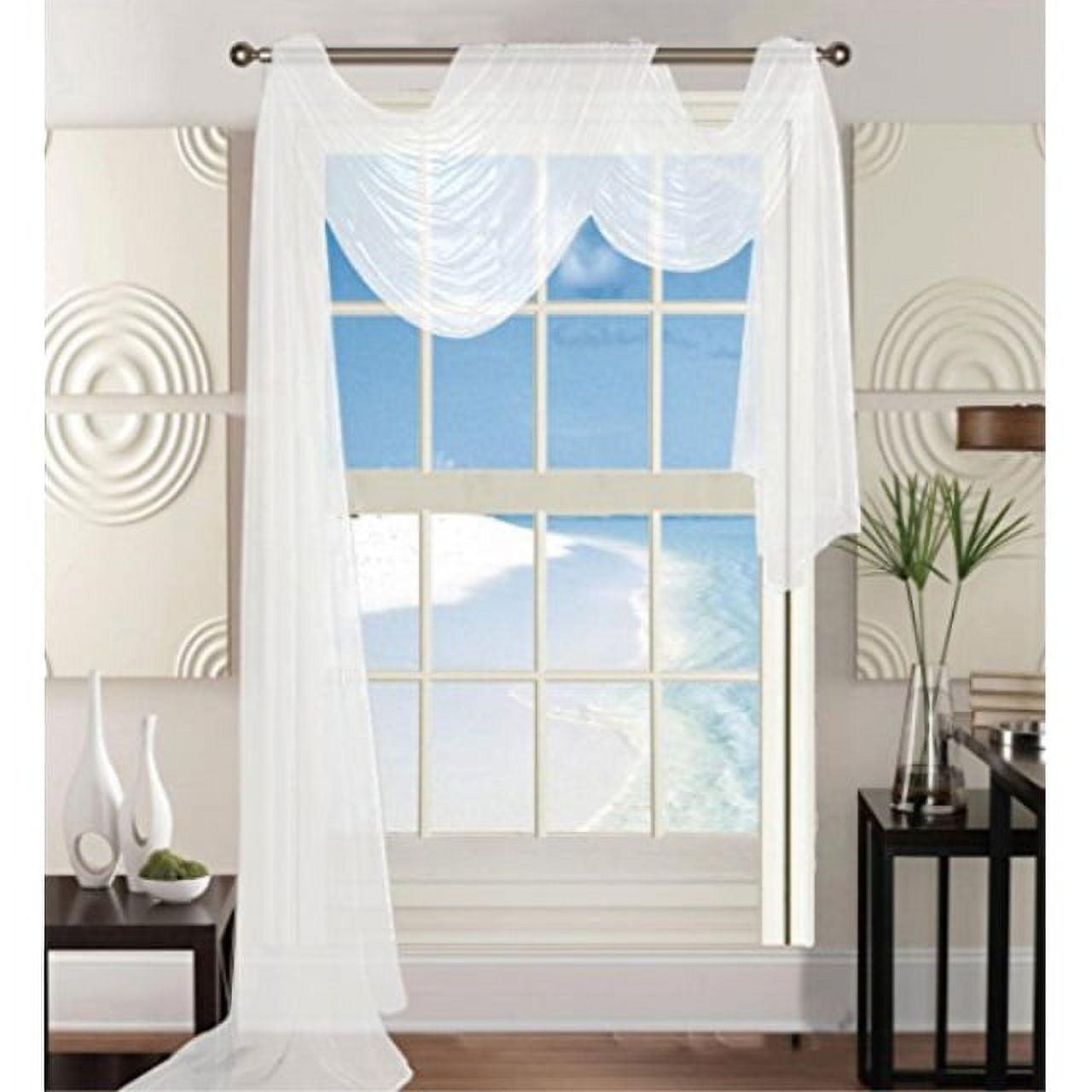 White Sheer Polyester Rod Pocket Scarf Curtain Panel