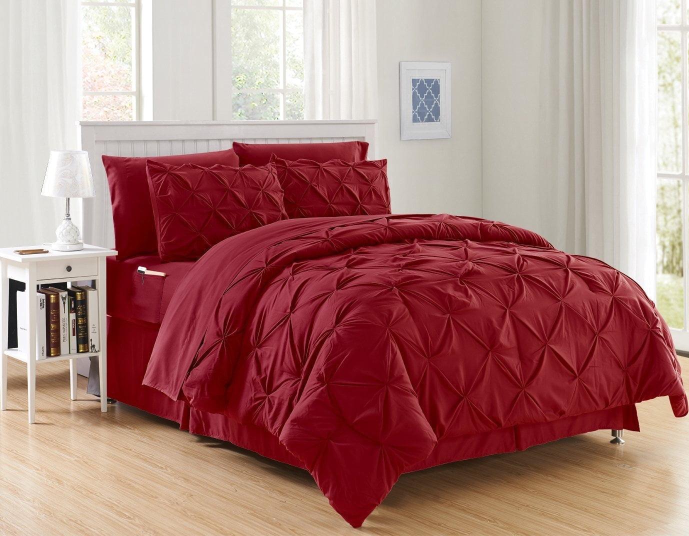 Burgundy Full/Queen Microfiber Pinch Pleated Bed in a Bag Set