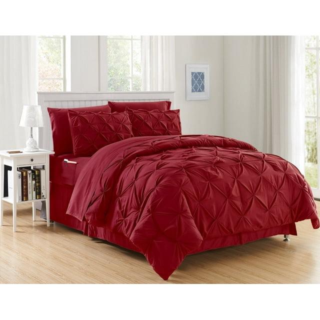 Burgundy Full/Queen Microfiber Pinch Pleated Bed in a Bag Set
