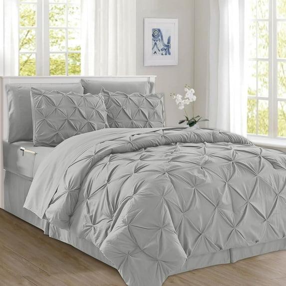 Elegant Comfort 8-Piece Pinch Pleated Comforter Set - All Season Bed in a Bag, Includes Smart Sheet Set, Bed Skirt, Comforter, Pillowcases & Shams, Twin/Twin XL, Light Gray