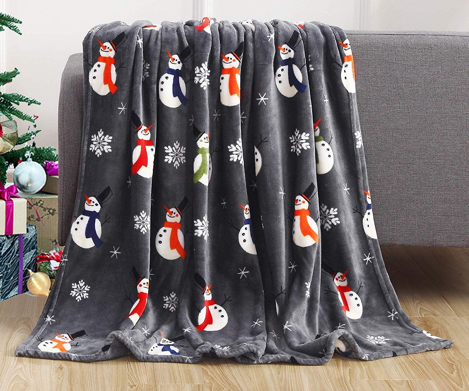 ELEGANT COMFORT Elegant Comfort Luxury Ultra Plush Velvet Touch 50 X 60Inch Christmas Blanket, Cozy, Soft And Warm Holiday Printed Fleece, 50 X 60, Santa Snowman Gray