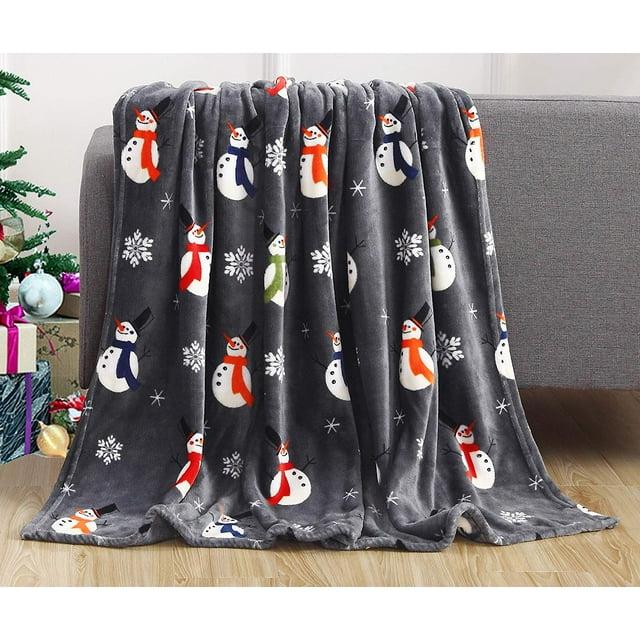 ELEGANT COMFORT Elegant Comfort Luxury Ultra Plush Velvet Touch 50 X 60Inch Christmas Blanket, Cozy, Soft And Warm Holiday Printed Fleece, 50 X 60, Santa Snowman Gray