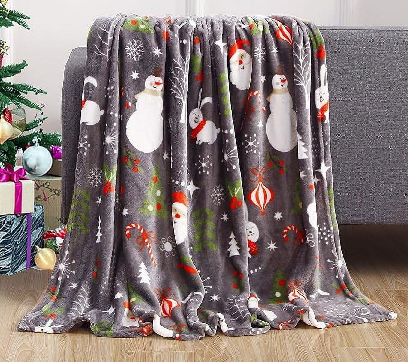 ELEGANT COMFORT Elegant Comfort Luxury Ultra Plush Velvet Touch 50 X 60Inch Christmas Blanket, Cozy, Soft And Warm Holiday Printed Fleece, 50 X 60, Santa Snowman Gray