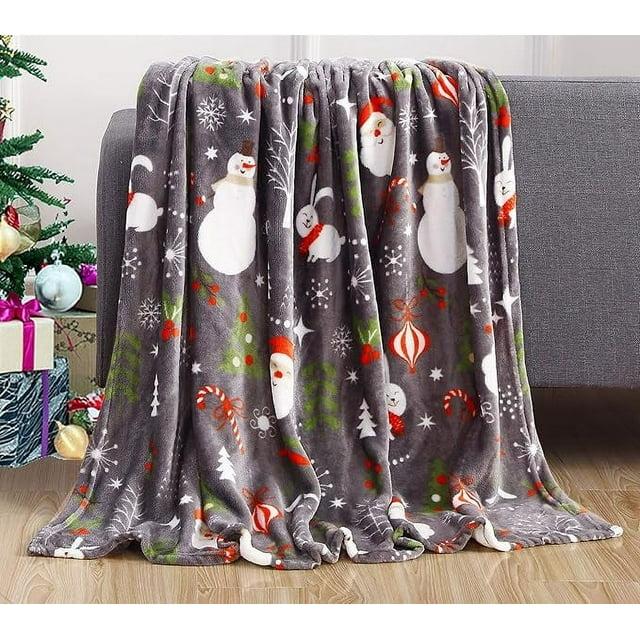 ELEGANT COMFORT Elegant Comfort Luxury Ultra Plush Velvet Touch 50 X 60Inch Christmas Blanket, Cozy, Soft And Warm Holiday Printed Fleece, 50 X 60, Santa Snowman Gray