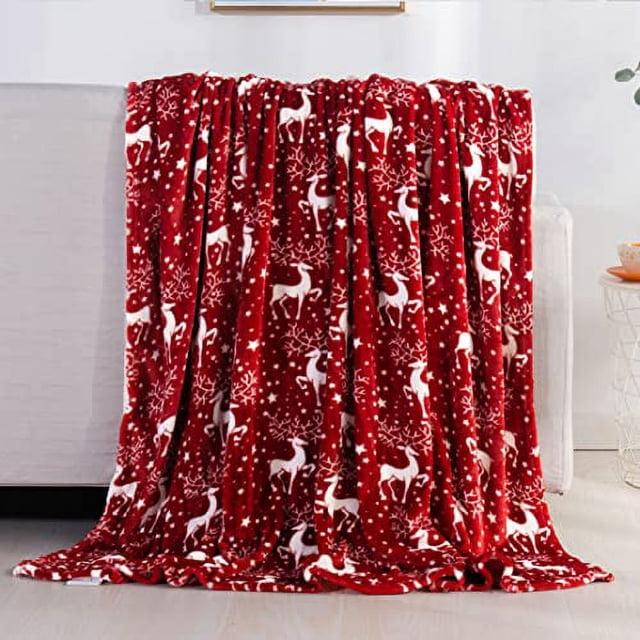 Elegant Comfort Velvet Touch Ultra Plush Christmas Holiday Printed Fleece Throw/Blanket-50 x 60inch, (Reindeer Stars), 50 x 60 inch