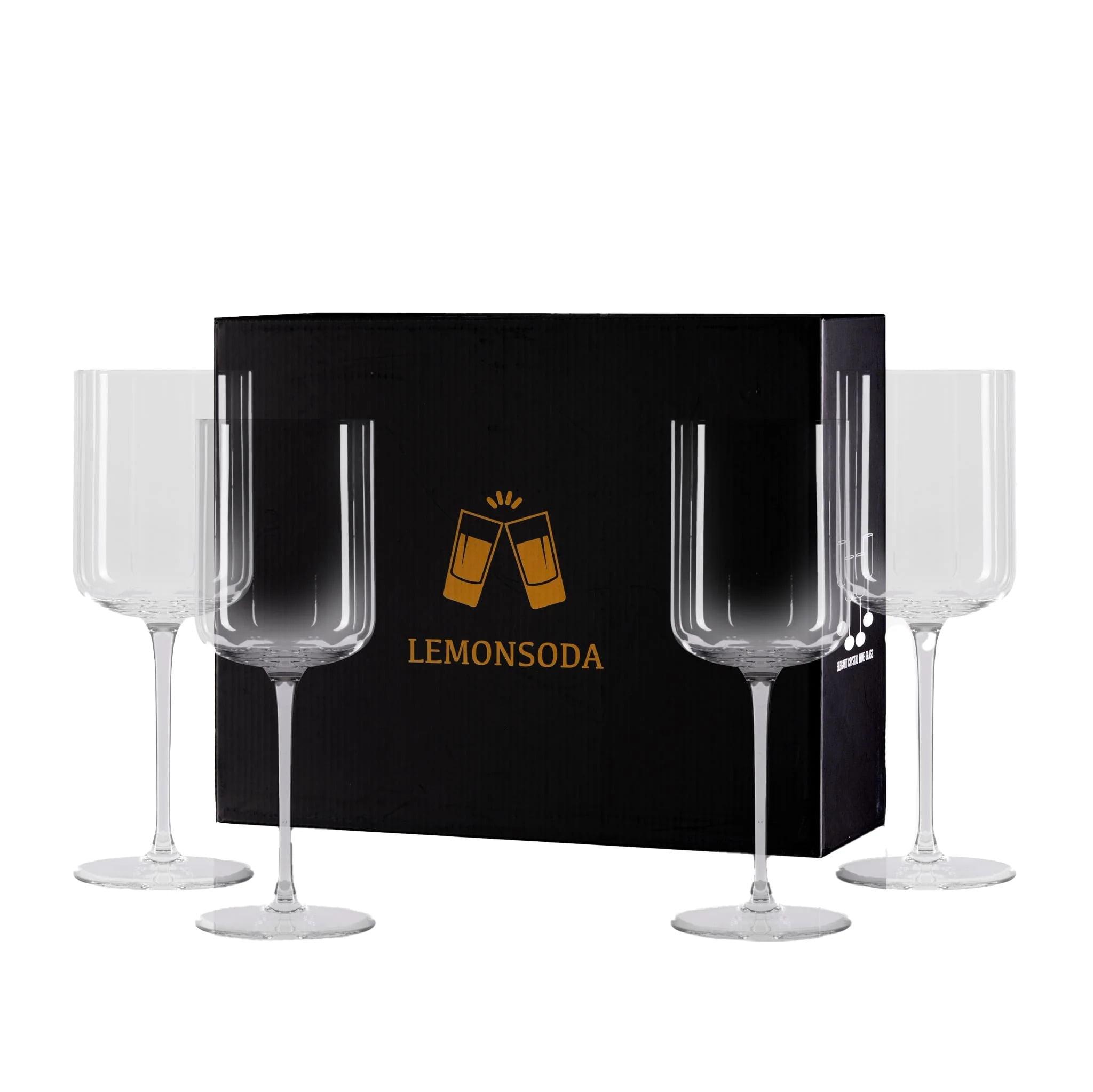 Elegant Crystal Straight Edge Wine Glass Set of 4 (15oz)