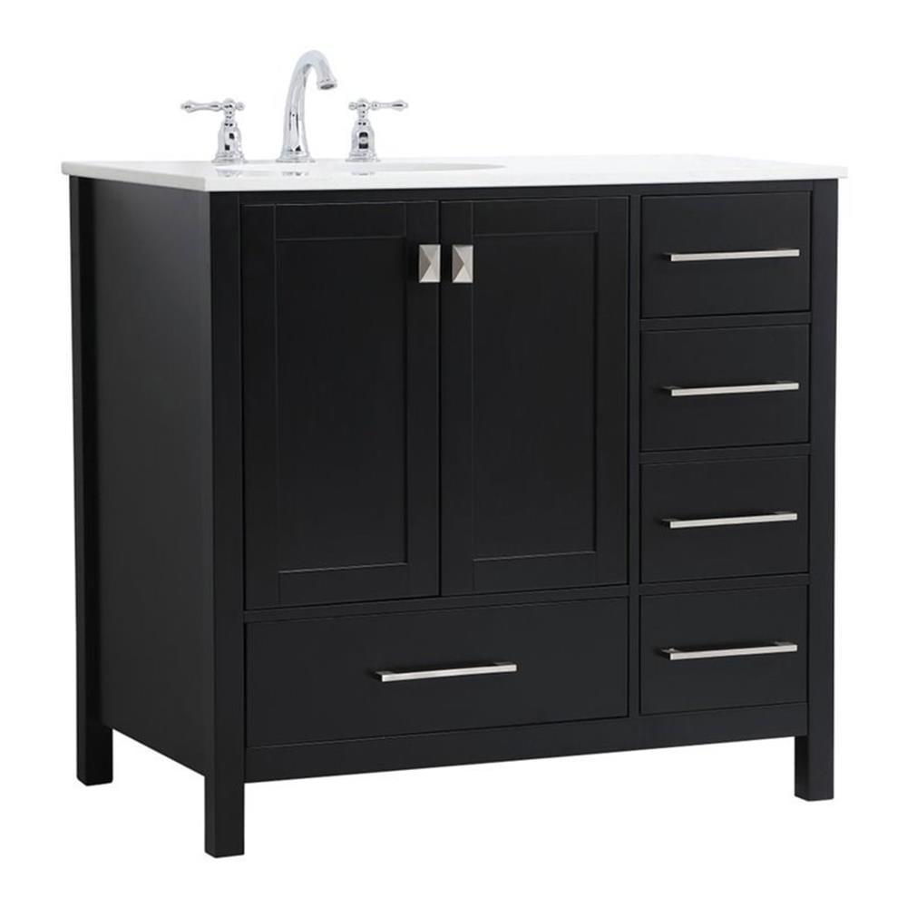 Elegant Black 36" Single Bathroom Vanity with Calacatta White Countertop