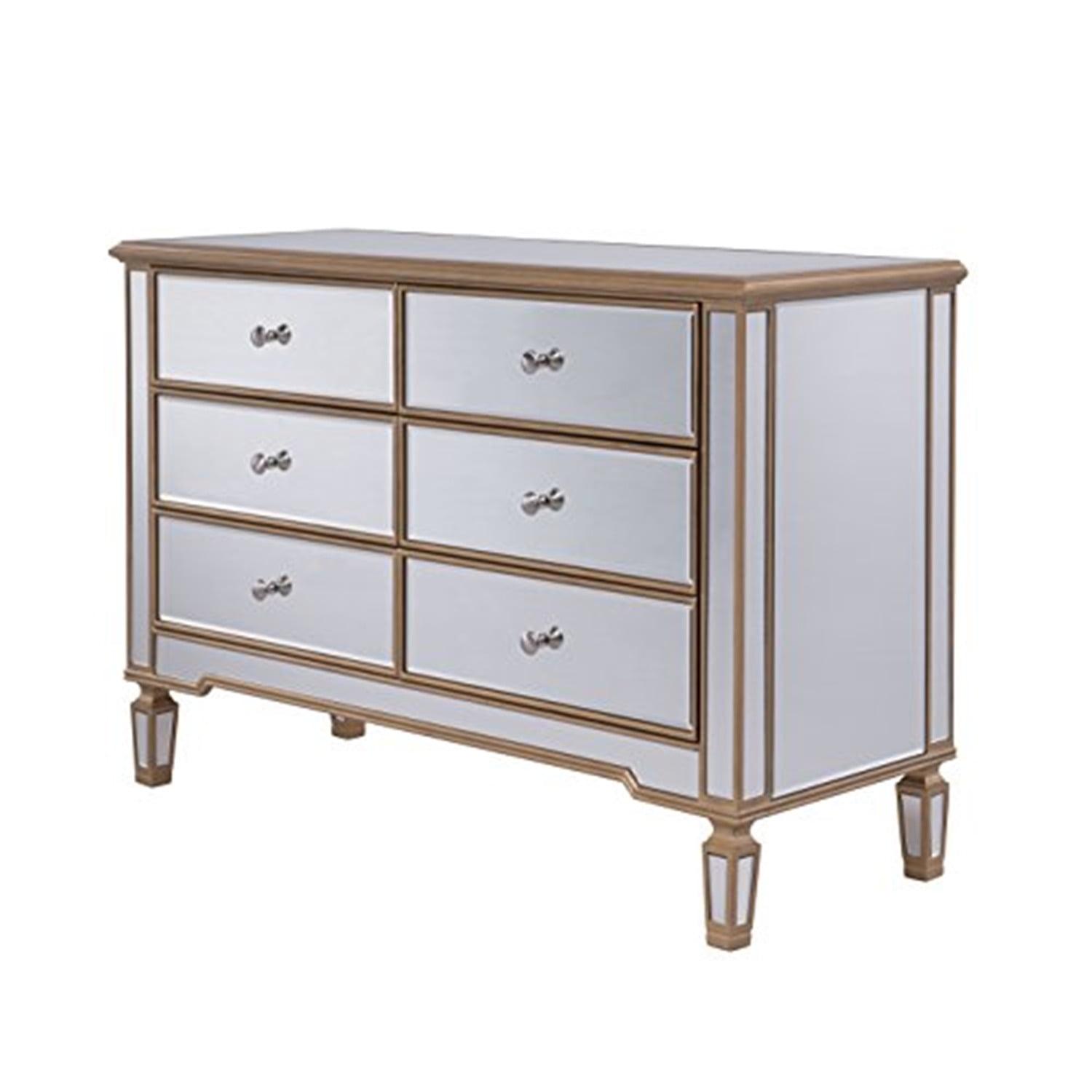 Elegant Decor 6 Drawer Dresser 48 in. x 18 in. x 32 in. in Gold paint