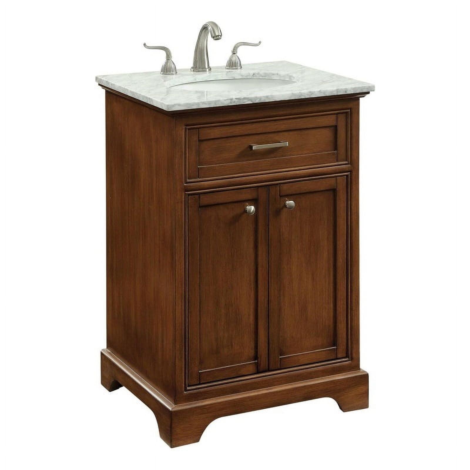 Transitional 24" Teakwood Single Bathroom Vanity with Carrara Marble Top