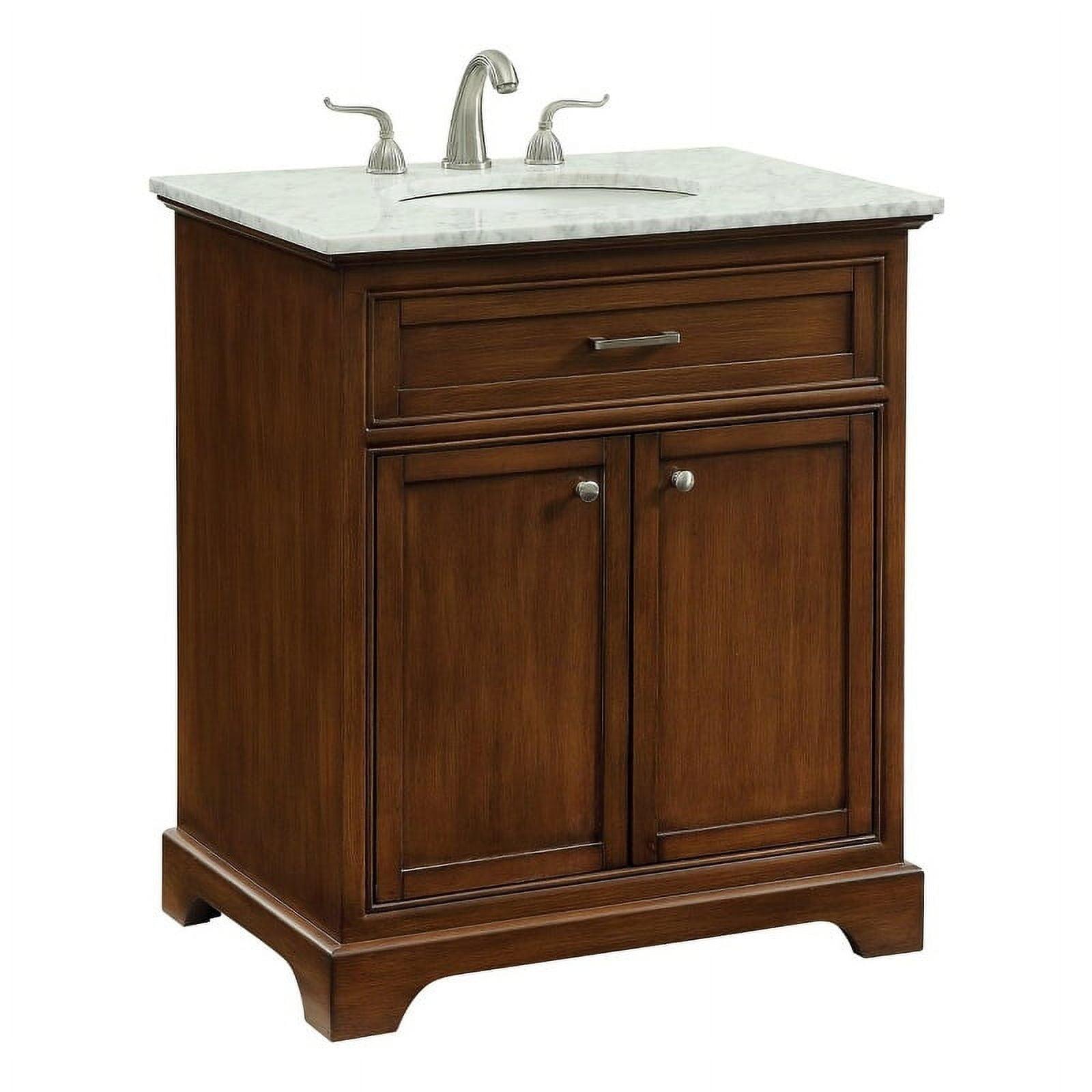 Transitional Teakwood 30" Single Bathroom Vanity with Carrara Marble Top