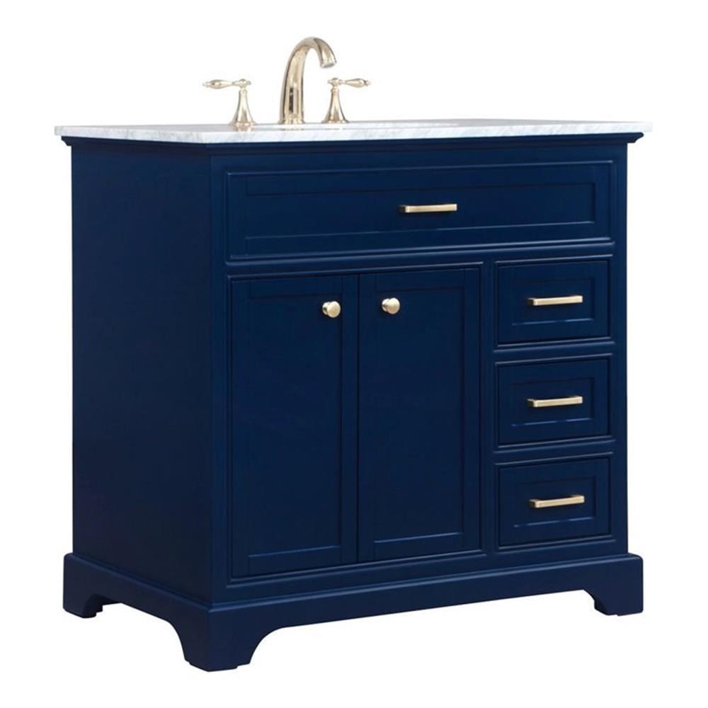 Elegant Decor Americana 36" Solid Wood and Metal Single Bathroom Vanity in Blue