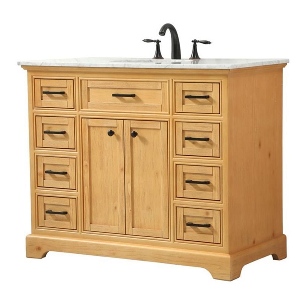 Natural Wood and Carrara Marble Single Bathroom Vanity