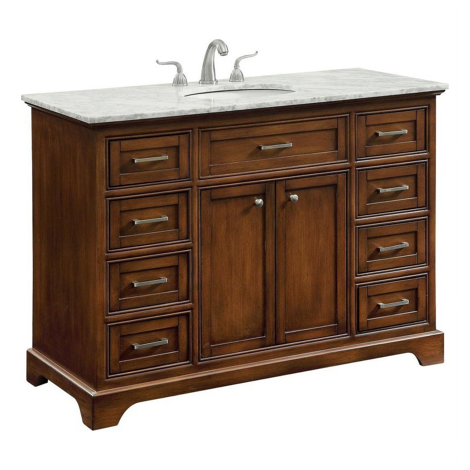 Contemporary Teakwood 48" Vanity with Carrara White Marble Top