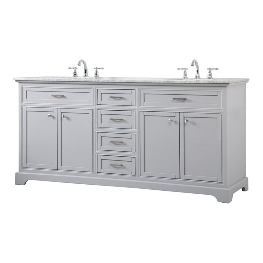 Elegant Decor Americana 72" Metal MDF Marble Double Bathroom Vanity in Gray