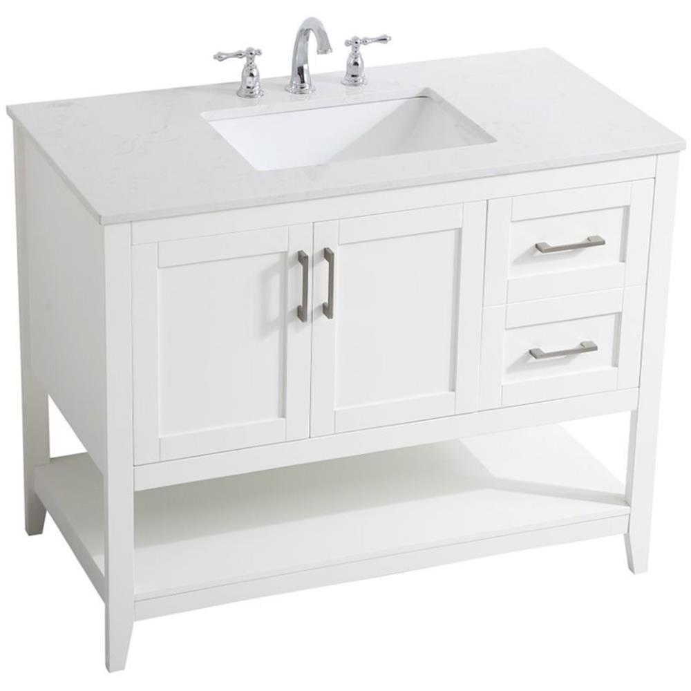 Aubrey 42" White Quartz Top Traditional Bathroom Vanity