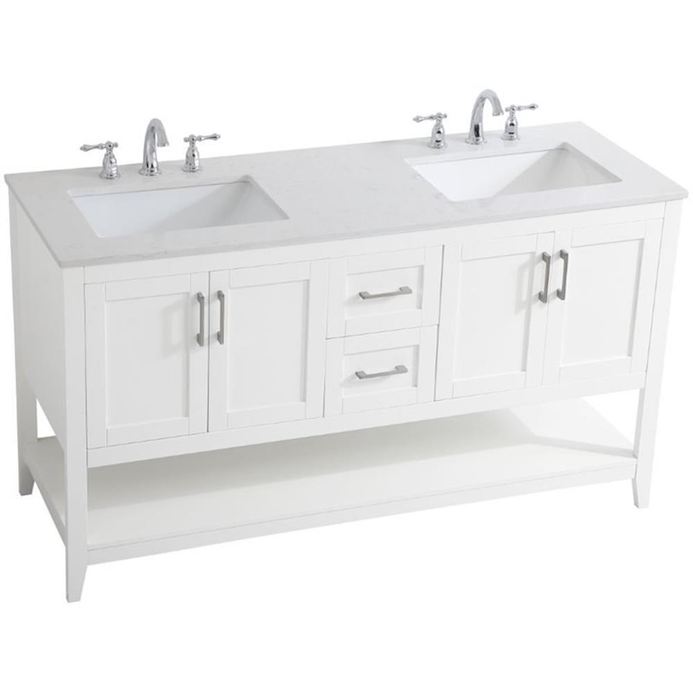 Aubrey 60" White Double Vanity with Quartz Top