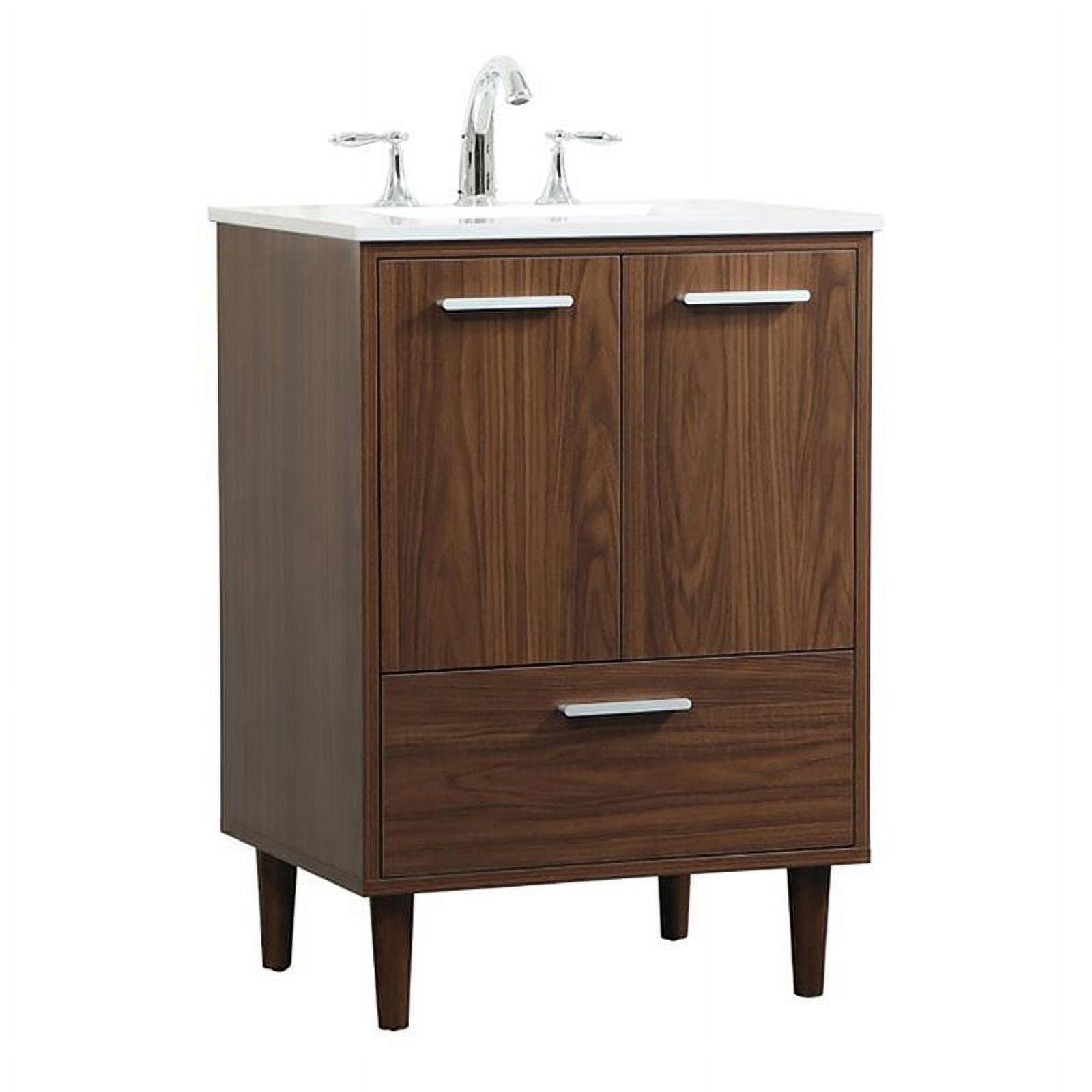 Walnut 24" Solid Wood and MDF Bathroom Vanity with Porcelain Sink