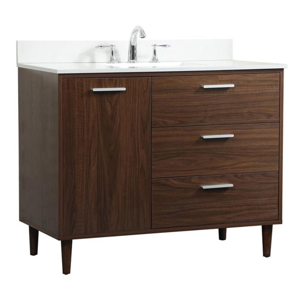Elegant Decor Baldwin 42" Solid Wood Bathroom Vanity with Backsplash in Walnut