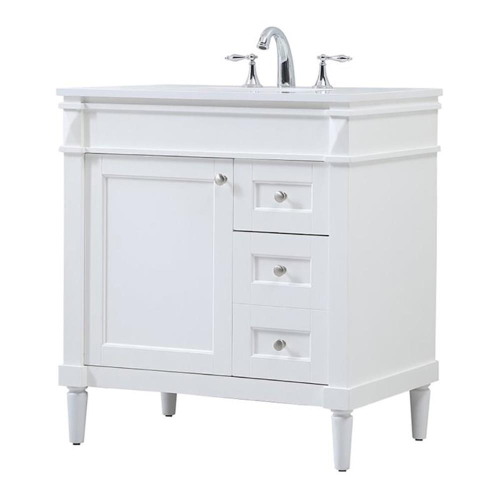 Elegant White 32" Single Bathroom Vanity with Quartz Top